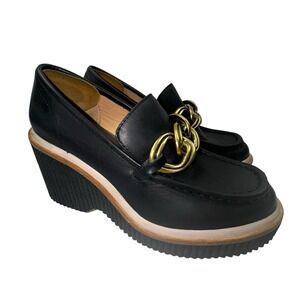 Dolce Vita Women Brenan Chain Platform Wedge Heeled Loafers  Black Leather 7.5